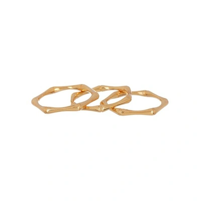 Adornia Bamboo Ring Set Yellow Gold Vermeil .925 Sterling Silver