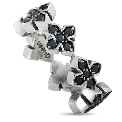 King Baby Silver And Black Cubic Zirconia Mb Cross Ring