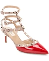 Valentino Rockstud Caged 65 Patent Ankle Strap Pump In Red