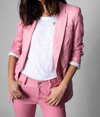Zadig & Voltaire Visko Crushed Leather Double Breasted Jacket In Pink