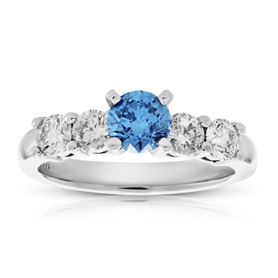 Vir Jewels 1.40 Cttw Blue And White Diamond Engagement Ring 14k White Gold Bridal In Silver