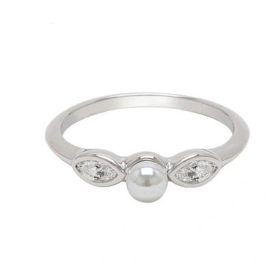 Adornia Pearl Crystal Marquis Ring Silver In White