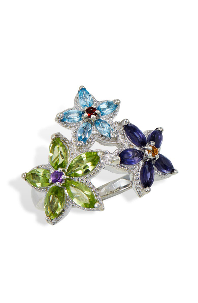 Savvy Cie Jewels Sterling Multi Gem Floret Rg In Silver