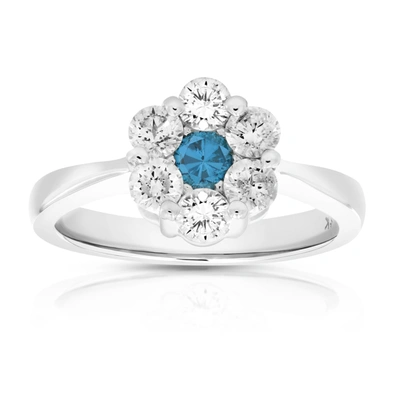 Vir Jewels 1 Cttw Blue And White Diamond Engagement Ring 14k White Gold In Silver
