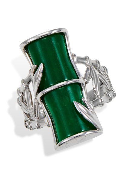 Savvy Cie Jewels Sterling Jade Bamboo Ring In Green