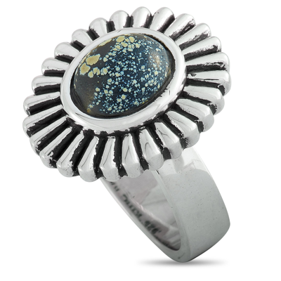 King Baby Small Starburst Concho Silver And Spotted Turquoise Ring In White