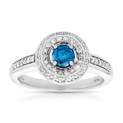Vir Jewels 3/4 Cttw Blue And White Diamond Engagement Ring 14k White Gold Bridal In Silver