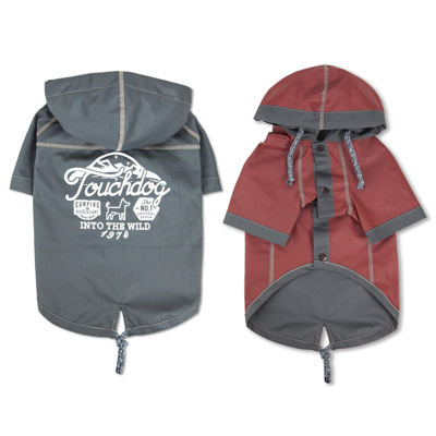 Touchdog 'cloudburst' Reversible Fashion Waterproof Dog Raincoat In Grey