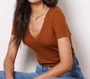 Michael Stars Nikki V Neck T-shirt In Rustique In Brown