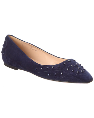 Tod's Tods Studded Suede Ballet Flat In Blue