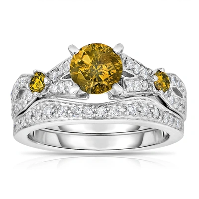 Vir Jewels 1.60 Cttw 3 Stone Yellow And White Diamond Engagement Ring 14k White Gold