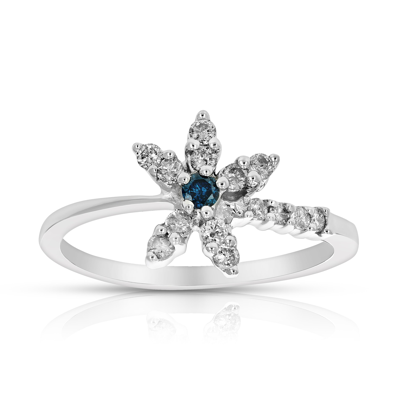 Vir Jewels 0.35 Cttw Blue Diamond Ring Fashion Round 10k White Gold In Silver