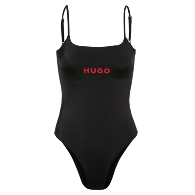 Hugo Boss - Square Neck Swimsuit With Foil Print Logo In Black