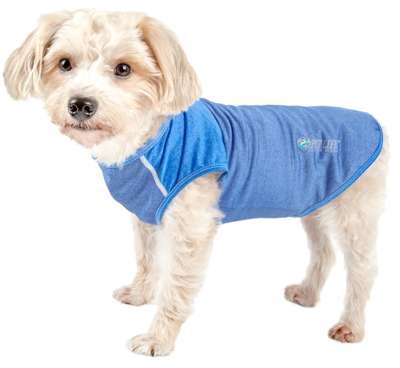 Pet Life Active 'aero-pawlse' Quick-dry And 4-way-stretch Yoga Fitness Dog T-shirt Tank Top In Blue