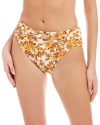 Simkhai Bailee Floral Print High Cut Bikini Bottom In Gold