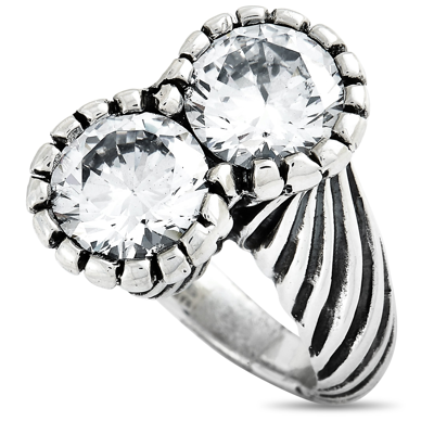 King Baby Silver And White Cubic Zirconia Twisted Pattern Ring