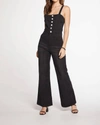 CHASER Stretch Twill Square Neck Button Down Wide Leg Jumpsuit Size In Washed Black