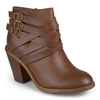 Journee Collection Women's Strap Round Toe Stacked Heel Dress Booties In Brown
