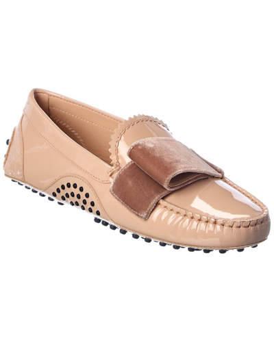Tod's Gommino Velvet-trimmed Patent-leather Loafers In Beige