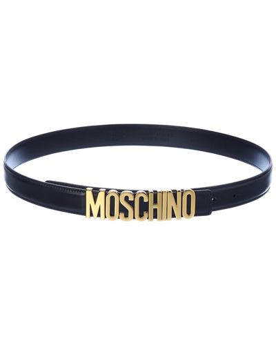 Moschino Belt With Gold Lettering Mini Logo In Black