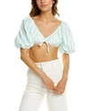 For Love & Lemons Myla Linen-blend Crop Top In Green