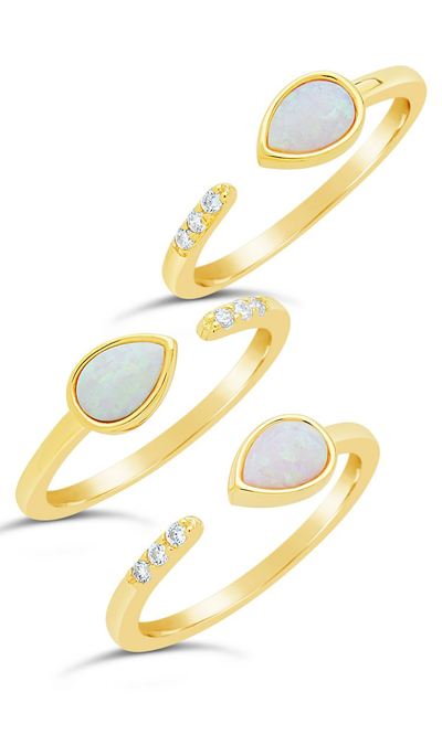 Sterling Forever Eyes Ablaze 3pc Teardrop Ring Set In Yellow