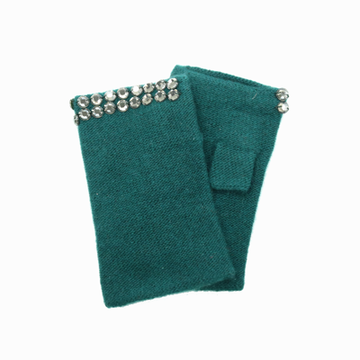 Portolano Cashmere Fingerless With Stones In Green