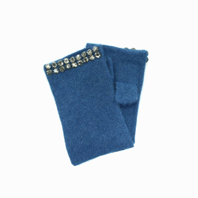 Portolano Cashmere Fingerless With Stones In Blue