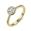 Rachel Glauber Rg White Gold Plated With Diamond Cubic Zirconia Bezel Solitaire Ring In Gold