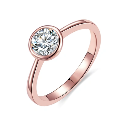 Rachel Glauber Rg White Gold Plated With Diamond Cubic Zirconia Bezel Solitaire Ring In Pink