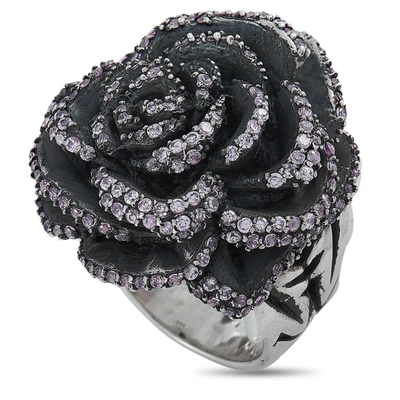 King Baby Silver And Pink Cubic Zirconia Rose Ring In Multi-color