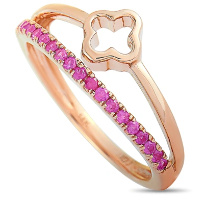 Non Branded Lb Exclusive 14k Rose Gold And Ruby Ring In Beige