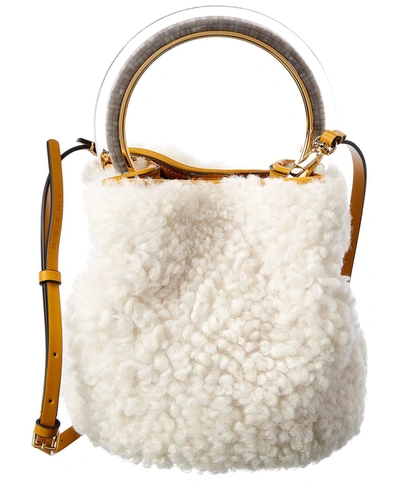 Marni Pannier Shearling Bucket Bag In White