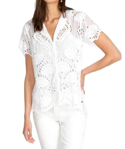 Johnny Was Marietta Cooper Eyelet Button-front Tunic Blouse In White