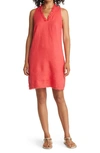 Tommy Bahama Two Palms Ruffle V-neck Linen A-line Dress In Red Flash