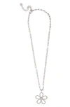 Rivka Friedman Rhodium Cubic Zirconia Flower Pendant Necklace In White Rhodium Clad