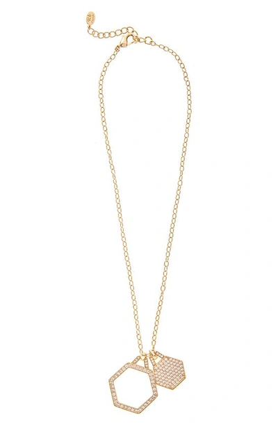 RIVKA FRIEDMAN 18K GOLD PLATED CZ HEXAGON PENDANT NECKLACE