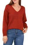 Vince Camuto V-neck Visible Seam Sweater In Rust