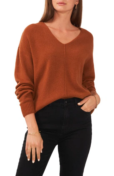 Vince Camuto V-neck Visible Seam Sweater In Sierra