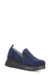 Fly London Pece Wedge Loafer In 004 Navy Kid Suede