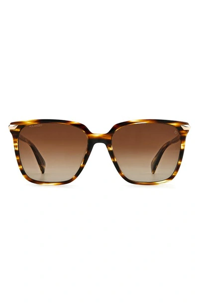 Rag & Bone 55mm Polarized Gradient Rectangle Sunglasses In Havana/brown Polarized Gradient