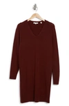 Vince V-neck Long Sleeve Wool Blend Sweater Dress In Cordovan