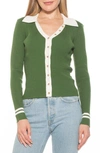 Alexia Admor Charlie Collared Cardigan In Green/ Ivory