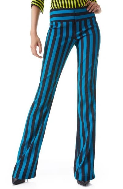 Alice And Olivia Olivia Striped Fit-and-flare Boot-cut Pants In Positano Stripe Lg Turksh Blue