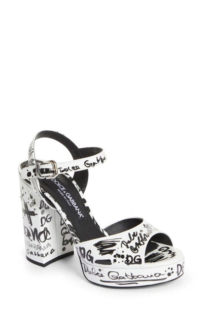 Dolce & Gabbana Keira Printed Calfskin Platform Sandals In Black