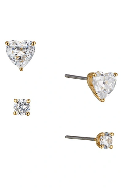 Nadri Cubic Zirconia Heart Stud Earrings In Gold