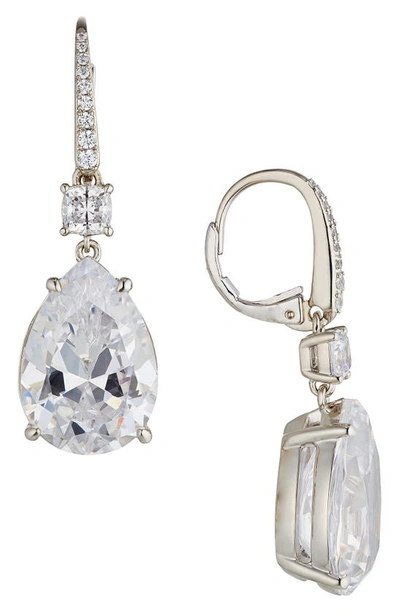 Nadri Shine On Large Pear Cut Cubic Zirconia Drop Earrings In Rhodium