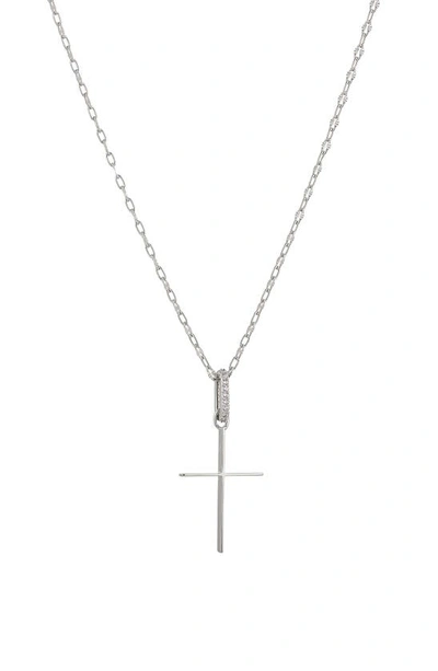 Nadri Cubic Zirconia Cross Pendant Necklace In Rhodium