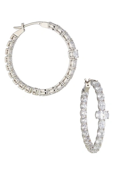 Nadri Shine On Inside Out Stone Hoop Earrings In Silver