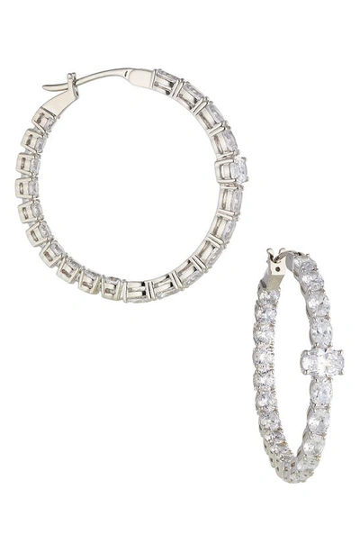 Nadri Shine On Inside Out Stone Hoop Earrings In Rhodium